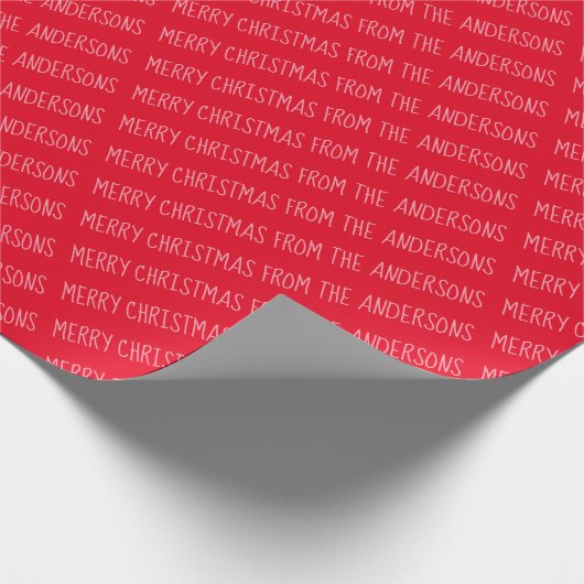 Aangepaste kerstgroet en familienaam cadeaupapier (Hoek)