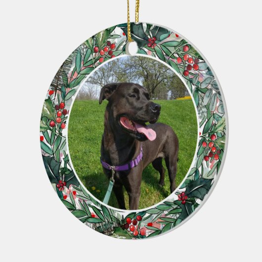 Aangepaste kersthond of kat keepomwille foto keramisch ornament (Links)