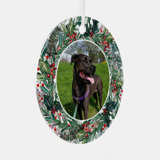 Aangepaste kersthond of kat keepomwille foto metalen ornament (Voorkant Rechts)