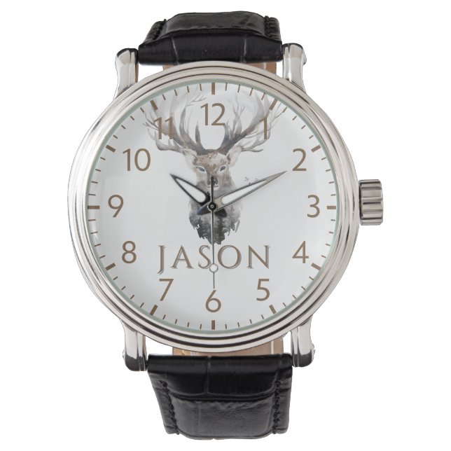 Aangepaste kersthorloge voor mannen | Hertenjager Horloge (Voorkant)