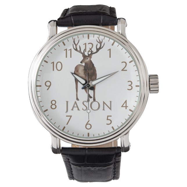 Aangepaste kersthorloge voor mannen | Hertenjager Horloge (Voorkant)