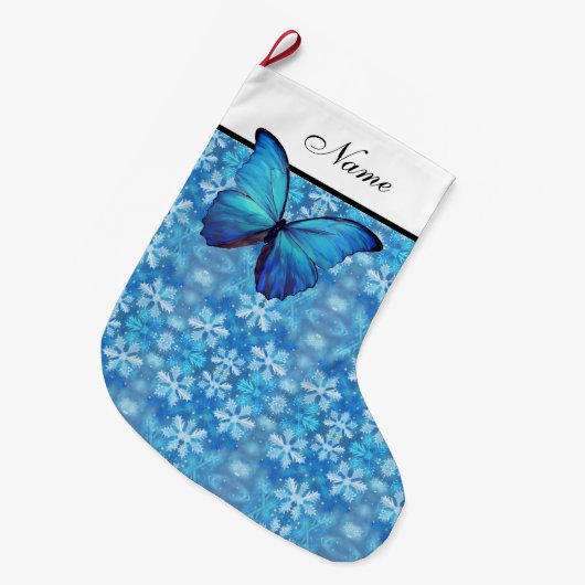 Aangepaste kerstinslag - Blauwe vlinder Grote Kerstsok (Voorkant (Hangend))
