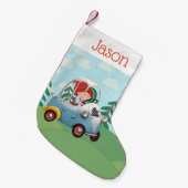 Aangepaste kerstinslag - Elf in een auto Kleine Kerstsok (Voorkant (Hangend))