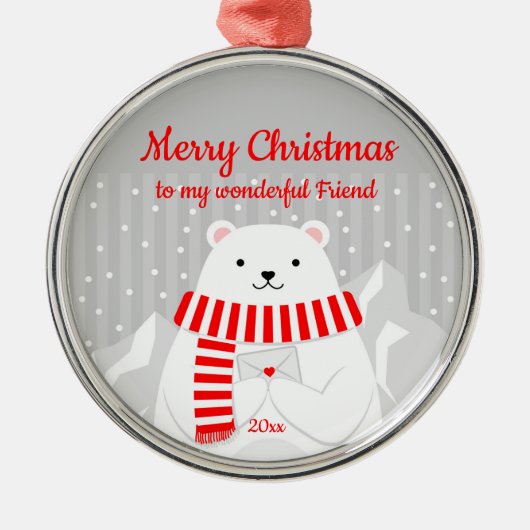 Aangepaste kerstkaart Beer Cute Friend Metalen Ornament (Voorkant)