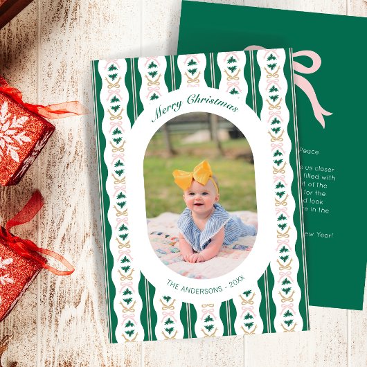 Aangepaste Kerstkaart Groene Strepen en Bogen