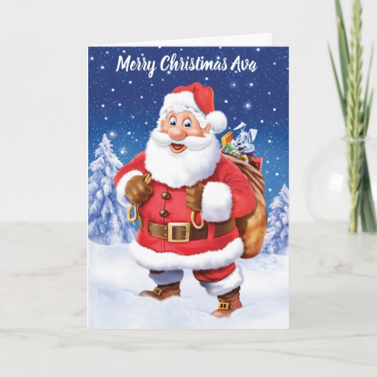 aangepaste kerstkaart Jolly Santa en speelgoed zak Feestdagen Kaart (Voorkant)