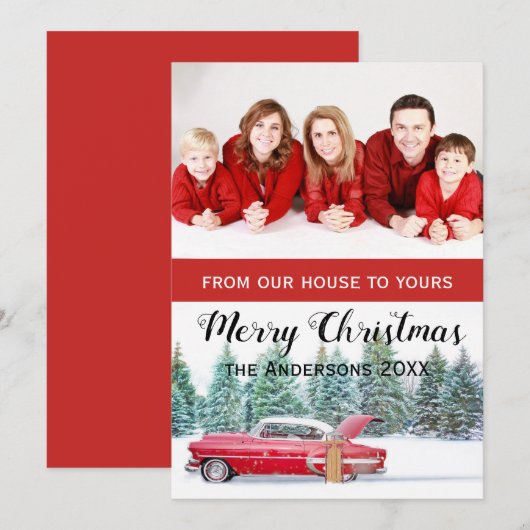 Aangepaste Kerstkaart klassieke auto (Voorkant / Achterkant)