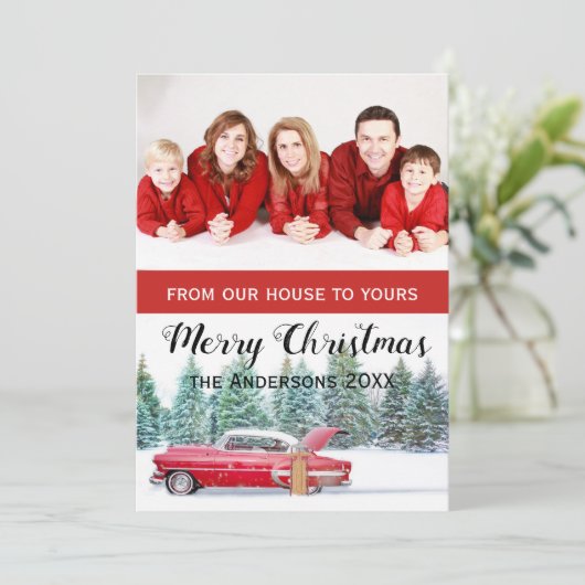 Aangepaste Kerstkaart klassieke auto (Staand voorkant)