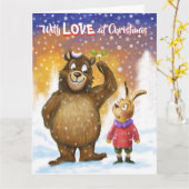 Aangepaste kerstkaart Liefde op Kerstmis Beer Kaart (Gele Bloem)