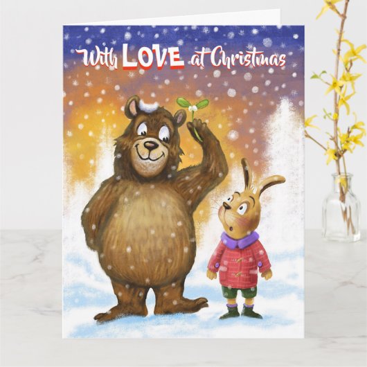 Aangepaste kerstkaart Liefde op Kerstmis Beer Kaart (Gele Bloem)