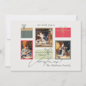 Aangepaste kerstkaart met 4 foto's | Modern rood g (Voorkant)