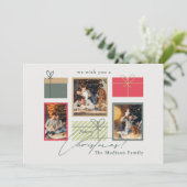 Aangepaste kerstkaart met 4 foto's | Modern rood g (Staand voorkant)