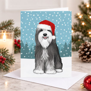 Aangepaste Kerstkaart met Baardcollie Feestdagen Kaart