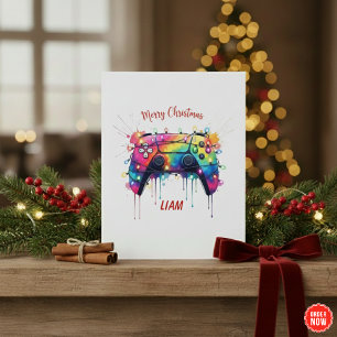 Aangepaste kerstkaart voor gamers met gamecontroll