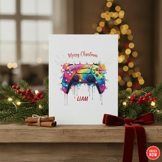 Aangepaste kerstkaart voor gamers met gamecontroll