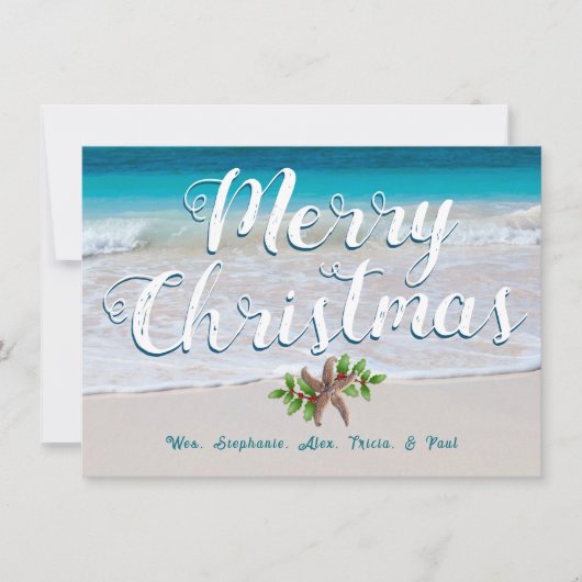 Aangepaste kerstkaarten met strandtafereel en plat feestdagenkaart (Voorkant)