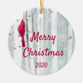 Aangepaste kerstkardinaal vogelvogelboom keramisch ornament (Voorkant)