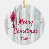 Aangepaste kerstkardinaal vogelvogelboom keramisch ornament (Achterkant)