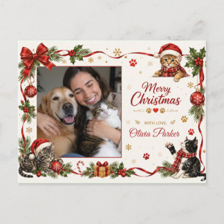 Aangepaste Kerstkat Liefhebber Foto Ansichtkaart Feestdagenkaart
