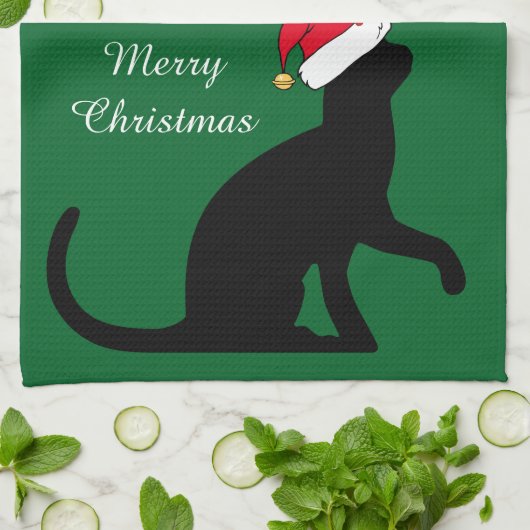 Aangepaste kerstkat Santa Green Theedoek (Gevouwen)