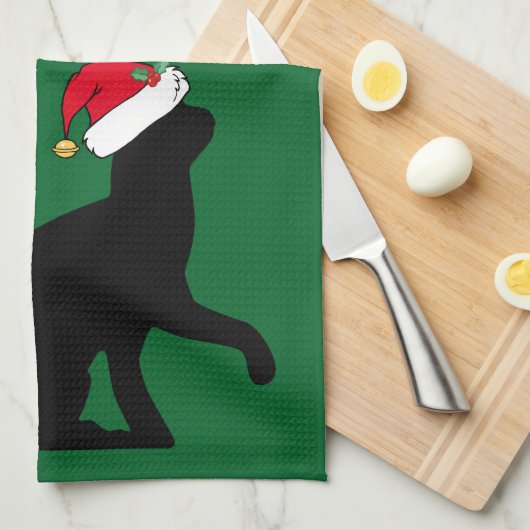 Aangepaste kerstkat Santa Green Theedoek (Quarter Fold)