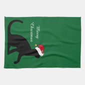 Aangepaste kerstkat Santa Green Theedoek (Horizontaal)