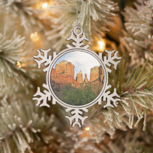 Aangepaste kerstkathedraal Rock Sedona Tin Sneeuwvlok Ornament