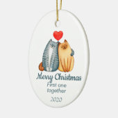 Aangepaste kerstkatten, eerste samen keramisch ornament (Links)