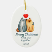 Aangepaste kerstkatten, eerste samen keramisch ornament (Achterkant)