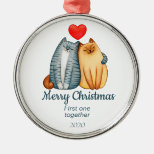 Aangepaste kerstkatten, eerste samen metalen ornament