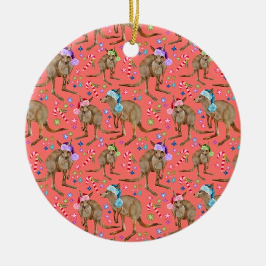 Aangepaste kerstkerst Kangaroo Roze keramische orn Keramisch Ornament (Voorkant)