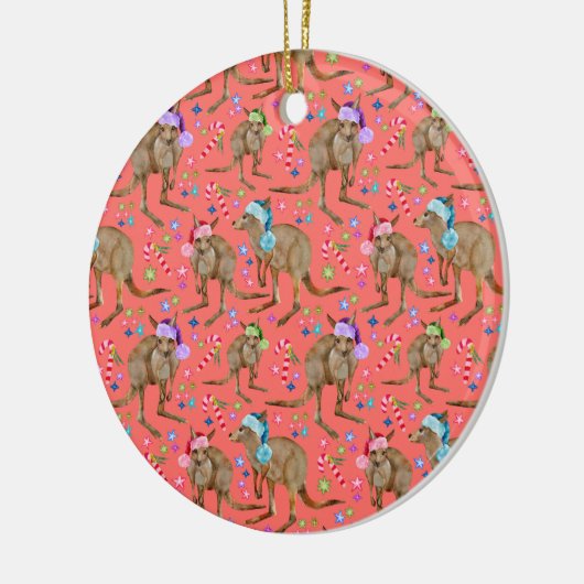Aangepaste kerstkerst Kangaroo Roze keramische orn Keramisch Ornament (Links)