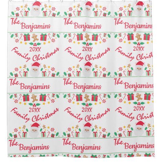 Aangepaste  kerstkerst met de moderne Rode Kerstma Douchegordijn (Voorkant)