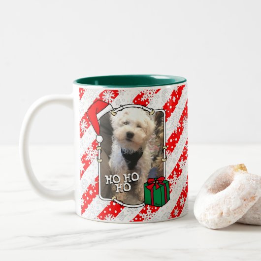 Aangepaste kerstkerstkerstkerstkerstfoto's Pet Two Tweekleurige Koffiemok (Met donut)