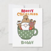 Aangepaste kerstkerstkerstman met een mok groen notitiekaartje (Voorkant)