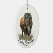 Aangepaste kerstkerstWaterverf Bison Buffalo Ce Keramisch Ornament (Rechts)