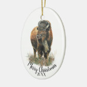 Aangepaste kerstkerstWaterverf Bison Buffalo Ce Keramisch Ornament (Links)