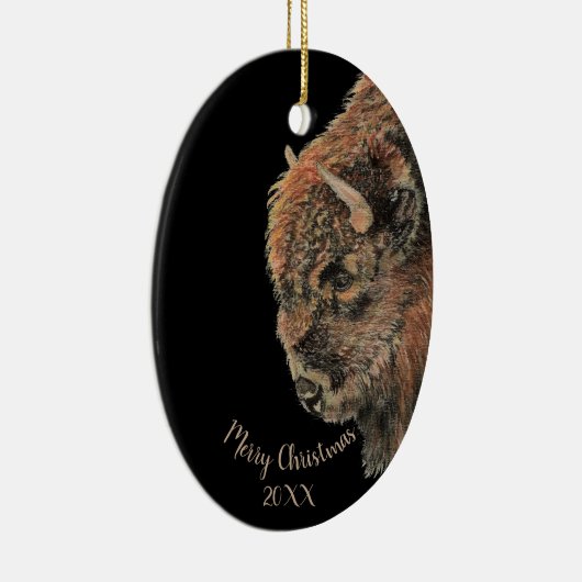 Aangepaste kerstkerstWaterverf Bison Buffalo Ce Keramisch Ornament (Rechts)