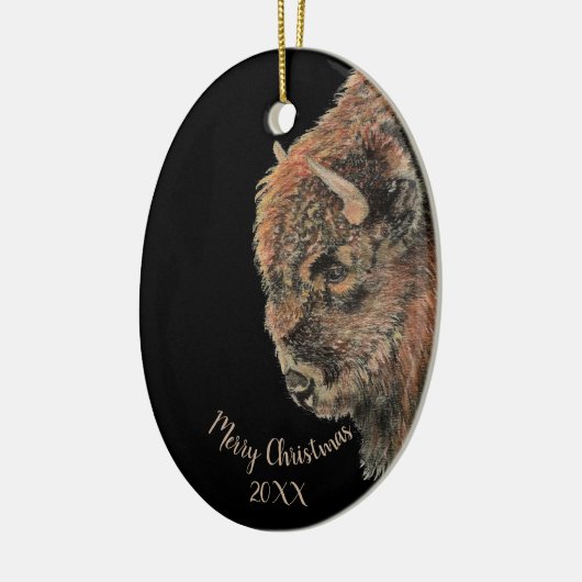 Aangepaste kerstkerstWaterverf Bison Buffalo Ce Keramisch Ornament (Links)