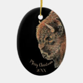 Aangepaste kerstkerstWaterverf Bison Buffalo Ce Keramisch Ornament (Voorkant)