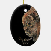 Aangepaste kerstkerstWaterverf Bison Buffalo Ce Keramisch Ornament (Achterkant)