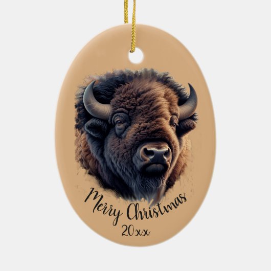 Aangepaste kerstkerstWaterverf Bison Buffalo Keramisch Ornament (Achterkant)