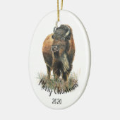 Aangepaste kerstkerstWaterverf Bison Buffalo Keramisch Ornament (Links)