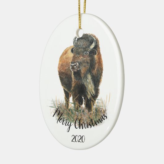 Aangepaste kerstkerstWaterverf Bison Buffalo Keramisch Ornament (Links)