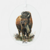 Aangepaste kerstkerstWaterverf Bison Buffalo Metalen Ornament (Voorkant)