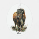 Aangepaste kerstkerstWaterverf Bison Buffalo Metalen Ornament (Achterkant)