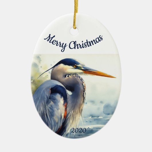 Aangepaste kerstkerstWaterverf - Grote Blauwe Hero Keramisch Ornament (Voorkant)