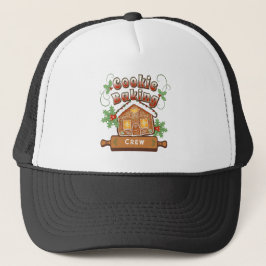 Aangepaste kerstkoek bakken van een gemberkoekhuis trucker pet