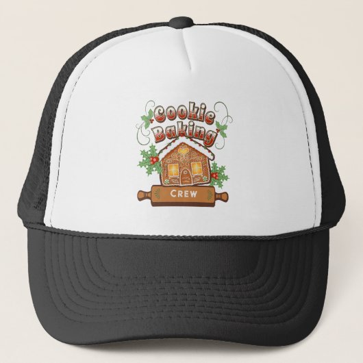 Aangepaste kerstkoek bakken van een gemberkoekhuis trucker pet (Voorkant)