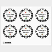 Aangepaste kerstkoekjeslabels wit buffelruitpatroo ronde sticker (Vel)